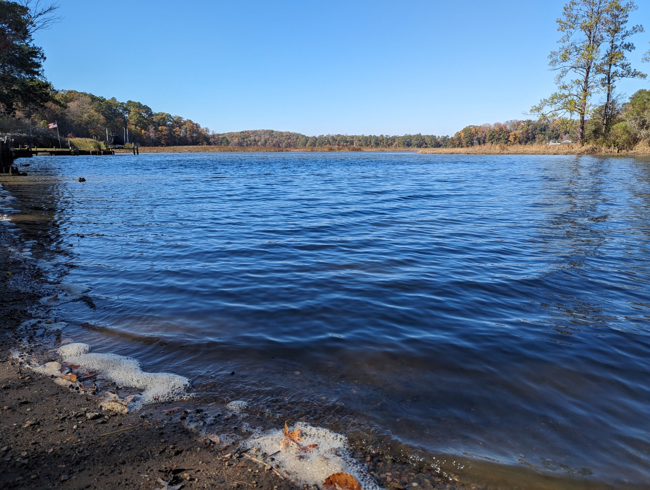 A scenic view of Piscataway Creek in Essex County, Virginia, featuring calm waters and lush marshland