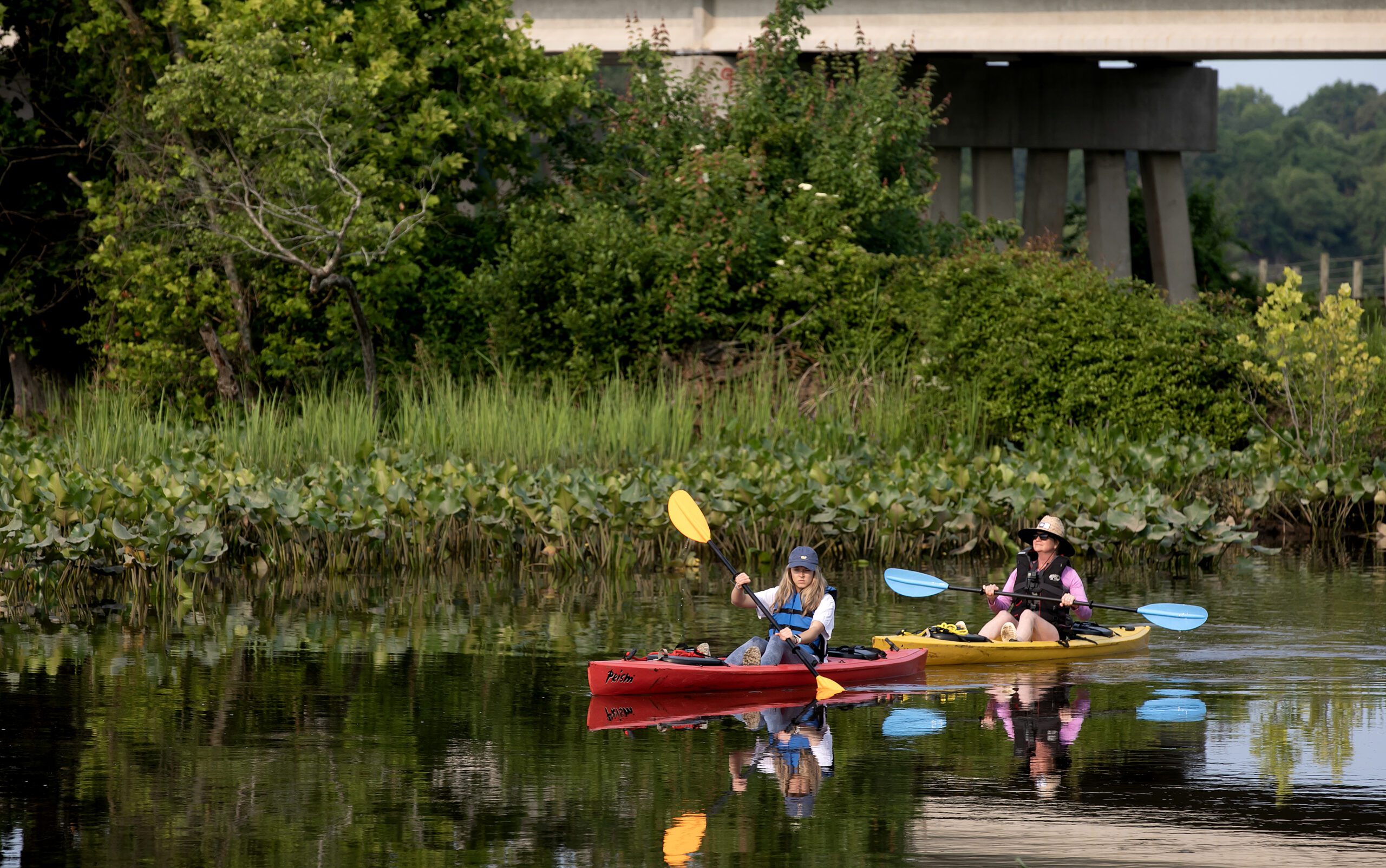 Two women on kayaks